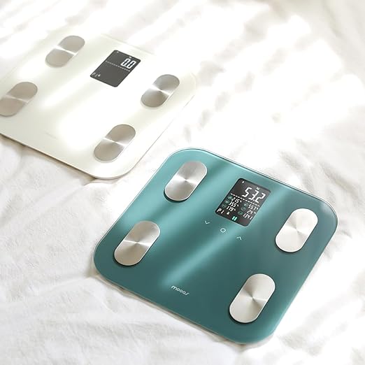 mooas Smart Scale for Body Weight Fat Bluetooth Scale, Digital Bathroom Scale with BMI, Body Fat, Muscle Mass 19 Body Composition, LCD Accurate Bluetooth Scale for Home Smartphone App, 396 lbs (Green)
