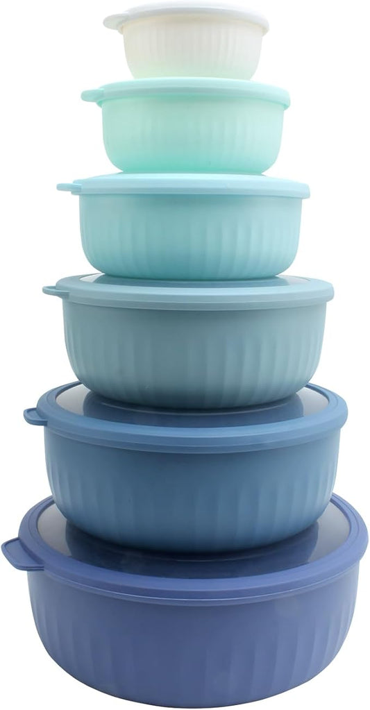 COOK WITH COLOR Prep Bowls with Lids- Wide and Deep Nesting Plastic Small Mixing Bowl Set with Lids, 12 Piece Set - Wide Bowls, Blue