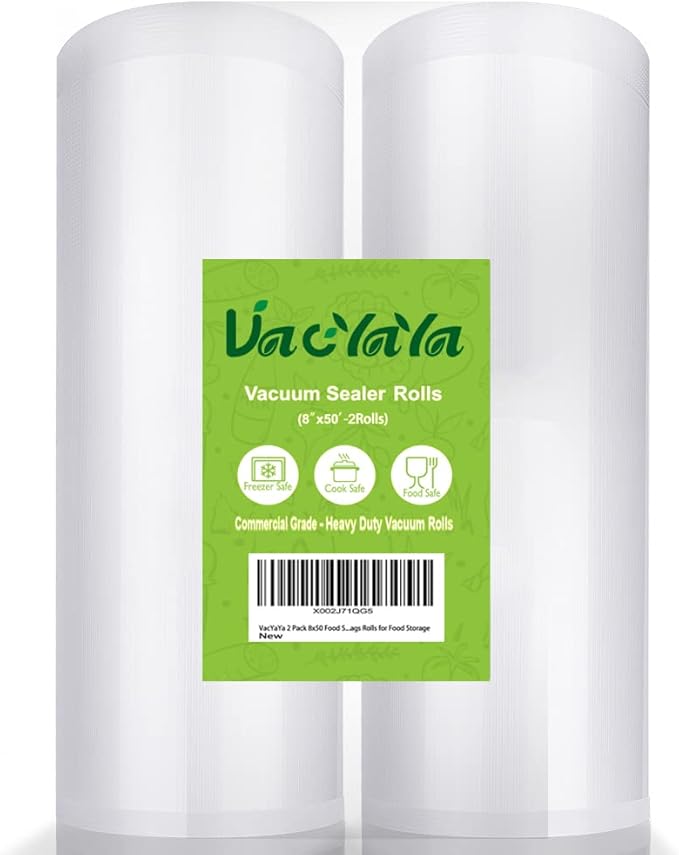 VacYaYa 2 Pack 8x50 (Total 100 feet) Vacuum Sealer Bags Rolls with BPA Free and Heavy Duty,Commercial Grade Vaccume Seal Bags Rolls Work with Any Types Vacuum Sealer