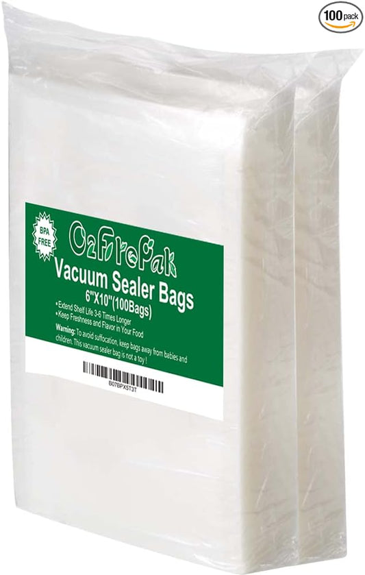O2frepak 100 Pint 6" x 10" Vacuum Sealer Bags with BPA Free and Puncture Prevention,Vacuum Seal Freezer Bags,Great for Sous Vide Vaccume Sealer PreCut Bags