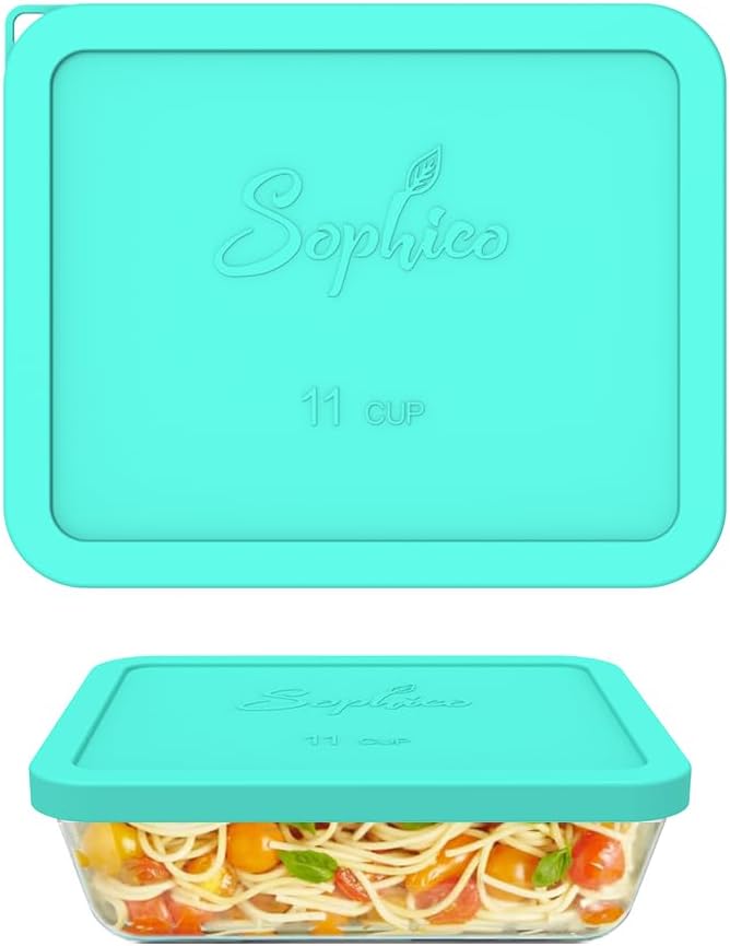 Sophico 11 Cup Rectangle Silicone Storage Cover Lids Replacement for Pyrex 7212-PC Glass Bowls, Container not Included (MINT- 1PACK)