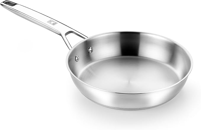 BRA COOKWARE Signature Frying Pan | 11 inches Professional Skillet | Stainless Steel Frypan | All Stovetop Compatible - Full Induction Skillet | PFOA Free | w/o Non-Stick Coating | Polished Finish