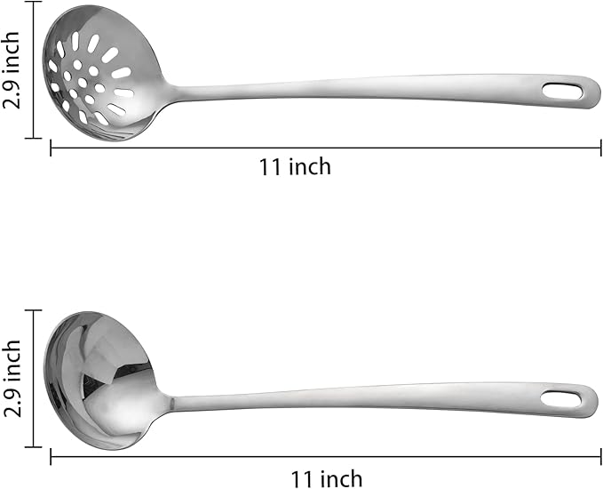 304 Stainless Steel Flatware Serving Utensils, Skimmer Slotted Spoon and Soup Ladle,Serving Utensil Set,[Rustproof, Heat Resistance,]Dishwasher Safe (Skimmer Slotted Spoon and Soup Ladle)