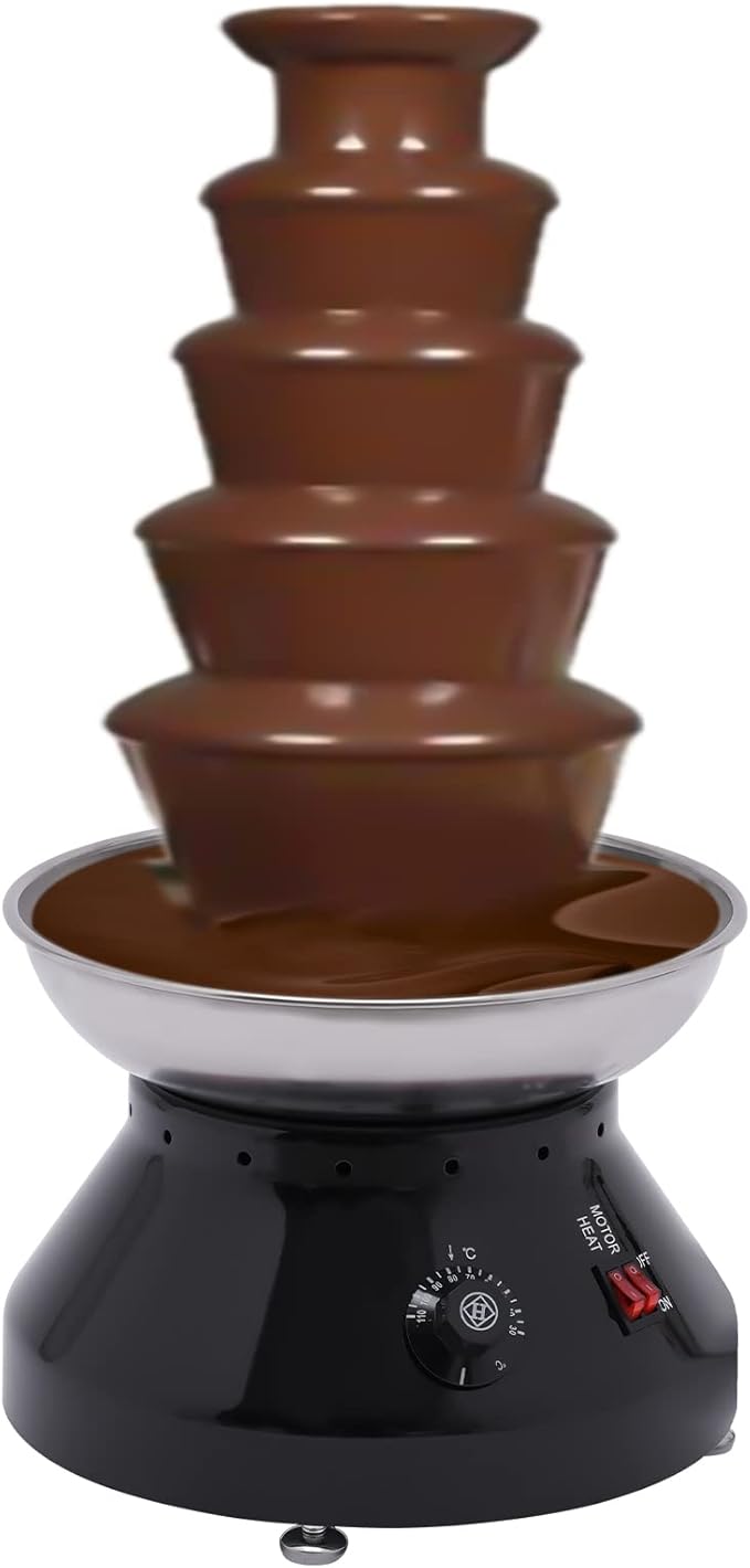 Commercial Chocolate Fountain 5 Tiers Hot Chocolate Fondue Tower Stainless Steel Hot Chocolate Melting Machine 7 Lbs Fondue Fountain Machine for Cheese Party Wedding Gathering (Vintage Black)