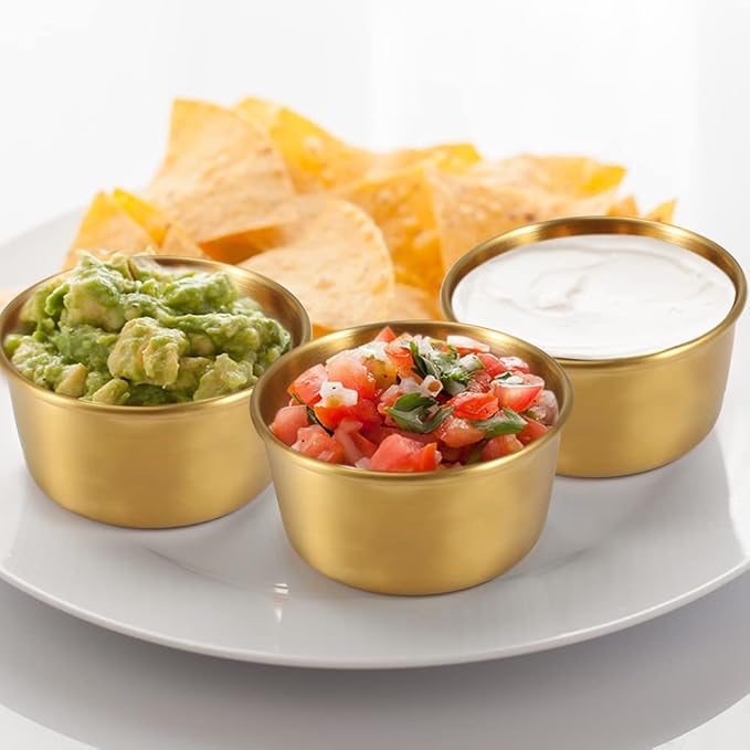 Ramekin Sauce Dipping Bowl Mini Sauce Cups Pudding Condiment Cups for Home Party Stainless Steel (Golden 12PCS 75ml)