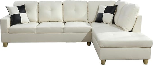 NicBex L Shaped Couch Sectional Couches for Living Room 2 Pieces Modern Sectional Sofa with Right Chaise Sectional Couch with Solid Frame for Living Room, Faux Leather, White