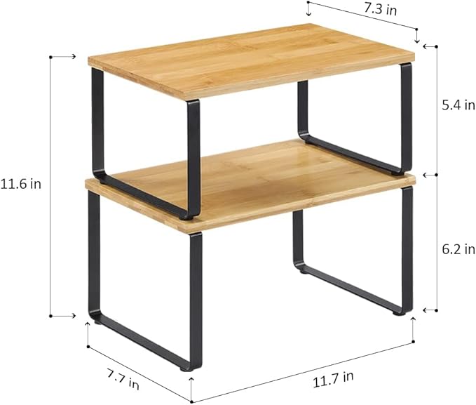 NEX Kitchen Cabinet and Counter Shelf Organizer, Stackable & Expandable, Set of 4, Black and Natural