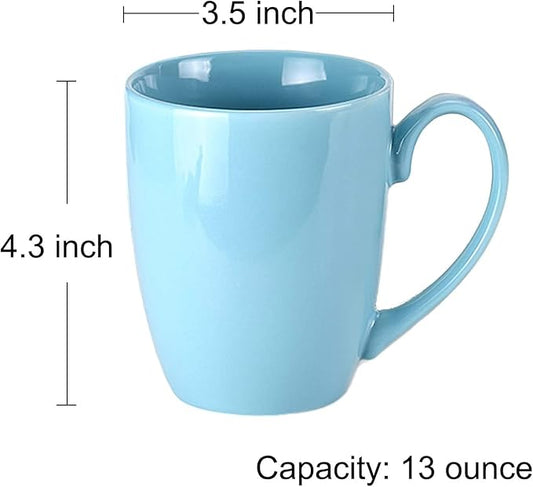 13 Ounce Porcelain Mugs, Set of 6, Tea and Coffee Mug Set, Skyblue