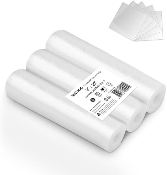 [2024 Q4] 8" x 20' Vacuum Sealer Rolls, 3 Pack-Ideal for Food Storage, Sous Vide, and Meal Prep, Keep Food Fresh and Nutrients, Wevac Lite