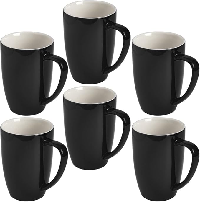 homEdge Porcelain Mug Set, 16 Ounces Cup for Tea, Latte, Mocha, Hot Chocolate, Set of 6, Black