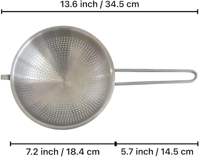 7-Inch Stainless Steel Strainer Colander with Handle, 1.5 Qt, Small, Ideal for Draining, Straining or Rinsing, Rivet-free Design, Easy to Clean