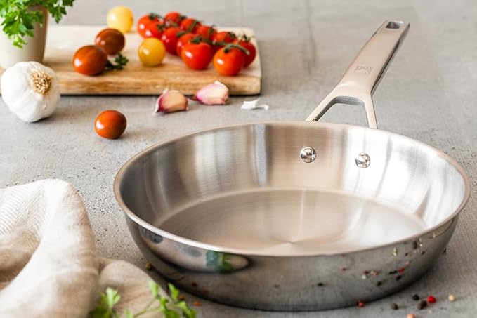 BRA COOKWARE Signature Frying Pan | 11 inches Professional Skillet | Stainless Steel Frypan | All Stovetop Compatible - Full Induction Skillet | PFOA Free | w/o Non-Stick Coating | Polished Finish