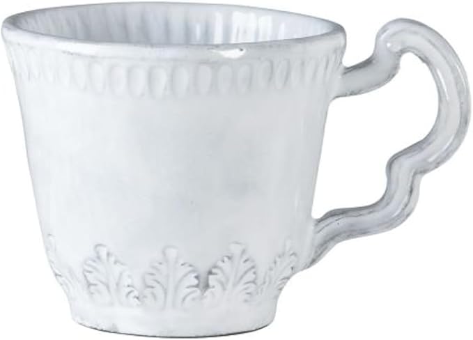 Vietri Incanto Leaf Mug 10oz Terra Marrone Ceramic Cup Elegant Coffee Drinkware Made in Italy - 3.75 Inch White