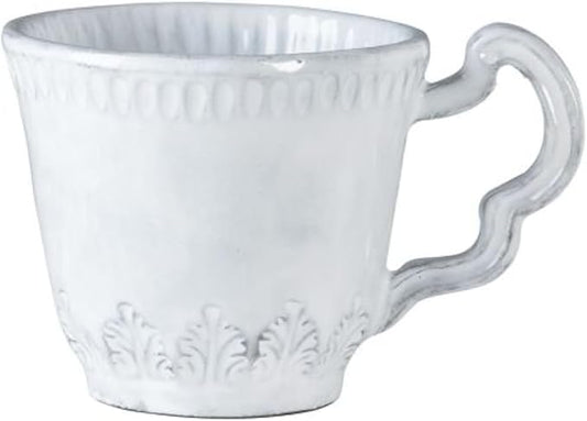 Vietri Incanto Leaf Mug 10oz Terra Marrone Ceramic Cup Elegant Coffee Drinkware Made in Italy - 3.75 Inch White