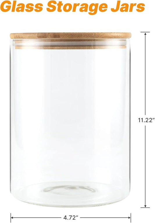 YUNCANG Glass Storage Jars,2 PACK -108oz/3200ml Clear Glass Food Storage Containers with Airtight Bamboo Lid Stackable Kitchen Canisters for Candy,Cookie,Rice,Sugar,Flour,Pasta,Nuts and Spice Jars
