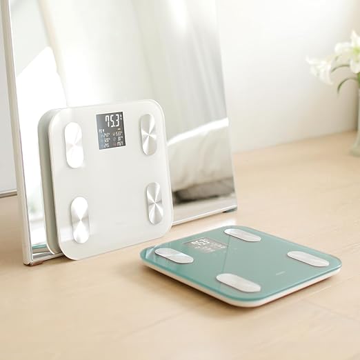 mooas Smart Scale for Body Weight Fat Bluetooth Scale, Digital Bathroom Scale with BMI, Body Fat, Muscle Mass Composition, LCD Accurate Wi-Fi Bluetooth Scale for Home Smartphone App, 396 lbs (Ivory)