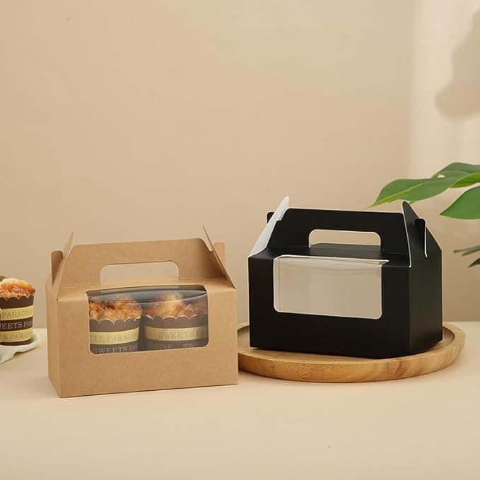 30Pcs 16.5×9.5×9cm/6.49×3.74×3.54 inch Kraft Paper Cupcake Packing Box Christmas Gift Box with Clear Window 2 Cavity Muffin Cupcake Wedding Party Birthday Favors (30Pcs Kraft)