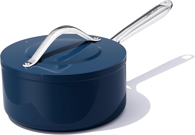 3.5qt Nonstick Ceramic Sauce Pan with Lid (8.19") Even Heat Distribution, Non Toxic & PFAS Free Healthy Cooking Pot for All Stovetops (Induction/Gas/Electric), Oven Safe 500°F, Navy Blue