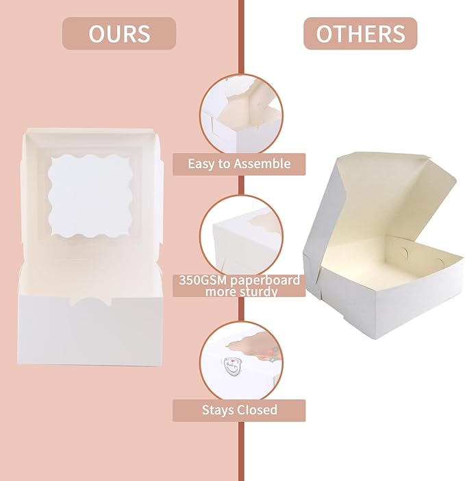 36 pcs 6x6x3 Inches Small Cake Box with Window, Bakery Pastry Cookie Boxes, Mini Pie for Pastry,Dessert,Strawberries,Chocolates, Cupcakes with paper stickers (white)
