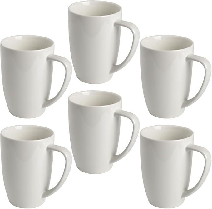 homEdge Porcelain Mug Set, 16 Ounces Cup for Tea, Latte, Mocha, Hot Chocolate, Set of 6, White