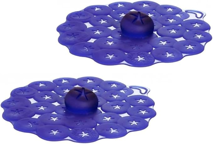 Charles Viancin Silicone Blueberry Drink Airtight Lid/Cover Set of 2, Blue