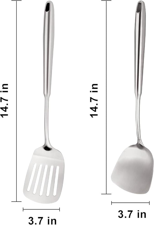 304 Stainless Steel Utensil, 2 PCS Large Metal Cooking Utensil Tools Spatula Set