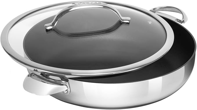 Scanpan HaptIQ 5.25 qt (12 1/2 inch) Stainless Steel-Aluminum Nonstick Chef Pan with Lid – Compatible with All Cooktops, Induction Ready, Metal Utensil Safe, Oven Safe to 500°F, Dishwasher Safe