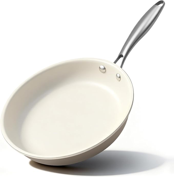 8.5 Inch Ceramic Nonstick Frying Pan Skillet - PFAS-Free, Non-Toxic, Oven Safe & Induction Ready, Aluminum Cookware with Stainless Steel Handle