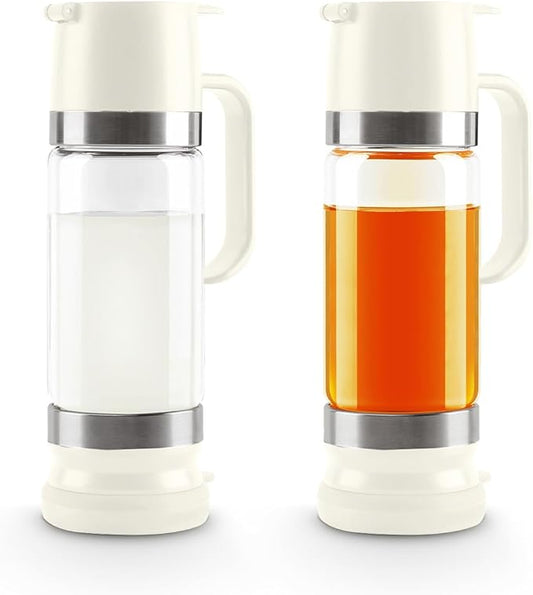 Aelga Coffee Syrup Dispenser, Honey Dispenser, 12 OZ Glass Syrup Bottles with Handle, No Drip Pouring, Coffee Bar Accessories for Coffee and Tea, White 2 Pack