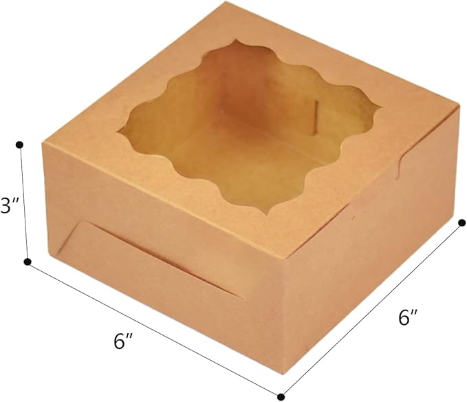 Bakepacker Brown 30-Packs Bakery Boxes with Window 6x6x3 inches Thick & Sturdy Macaroon Pastry Boxes Cookie Boxes for Bakerys