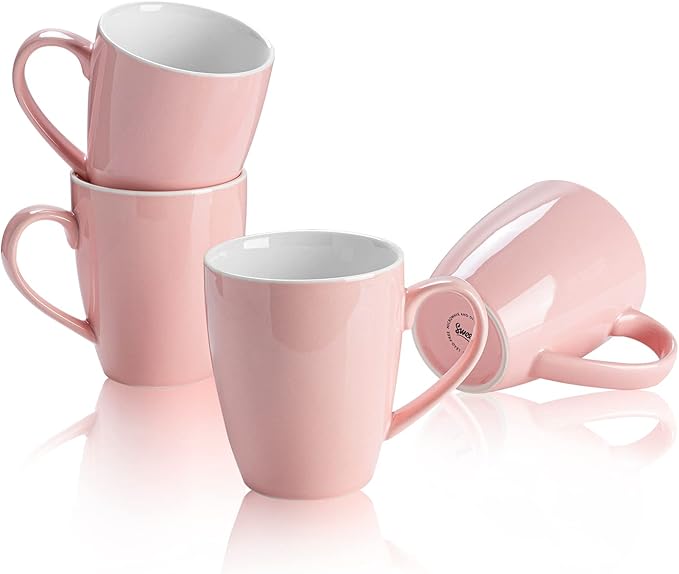 Sweese Porcelain Coffee Mugs - 16 Ounce (Top to the Rim) for Coffee, Latte, Tea, Cocoa, Set of 4, Pink