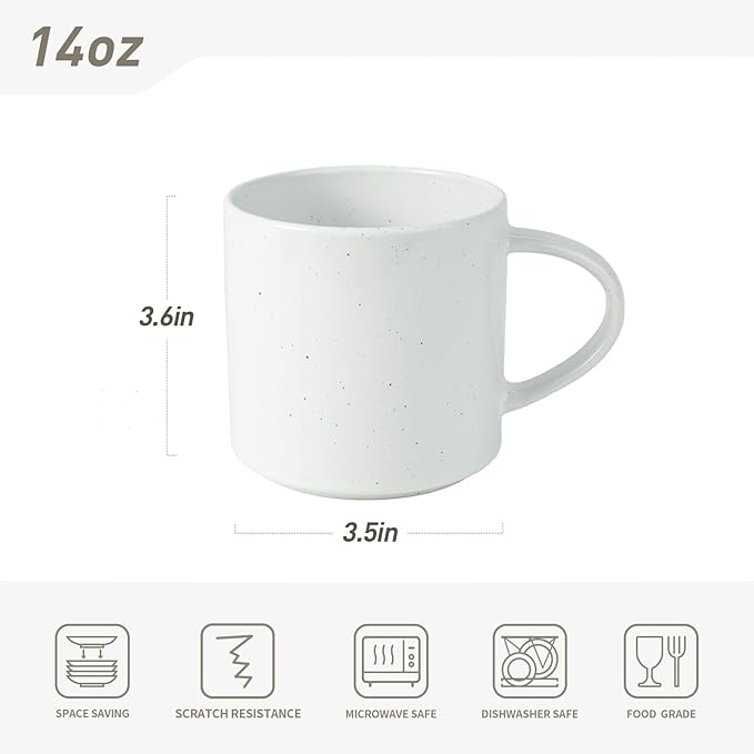 famiware Nebula 4 Pieces Coffee Mug, 14 oz Catering Mugs with Handle for Coffee, Tea, Cocoa, Milk, White with Colorful Speckles