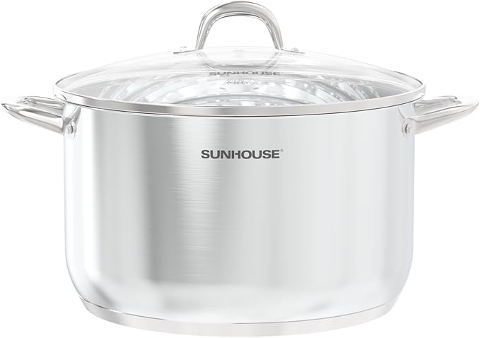 SUNHOUSE 15.5 -Quart Stainless Steel Stockpot – Heavy-Duty Induction Pot with Lid and Riveted Handles – Ideal for Soup, Seafood, Stock, Canning, and Catering for Large Groups and Events