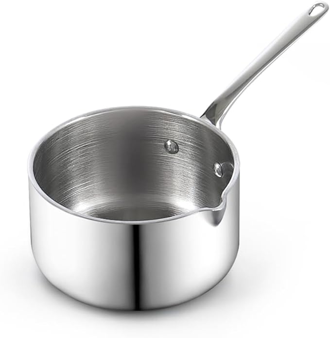 Cooks Standard Stainless Steel Butter Warmer 0.15 QT, Multi-Ply Clad Small Sauce Pan, 140ml Mini Butter Chocolate Milk Melting Pot with Pour Spout Cooking Pot ideal for Chefs, Baristas