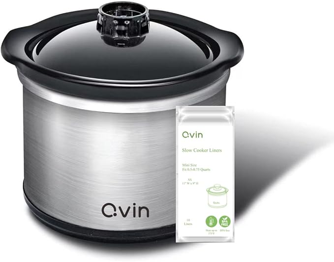 Mini Slow Cooker 0.65qt(20oz) warmer with 10 pcs food safe liners, fondue pot set,chocolate melting pot (stainless steel)