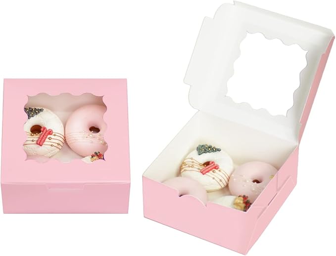 Bakepacker Pink 30-Packs Bakery Boxes with Window 6x6x3 inches Thick & Sturdy Macaroon Pastry Boxes Cookie Boxes for Bakerys