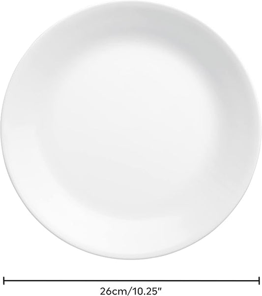Corelle Vitrelle 4-Pieces 10.25" Glass Dinner Plates Chip & Crack Resistant Glass Dinnerware Set Plates, Winter Frost White