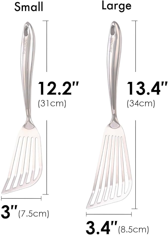 18/10 Stainless Steel Fish Spatula Set – 2 PCS All Metal Fish Spatula Turner, Shining Slotted Spatulas Set for Kitchen Use, Mirror Polished, Heavy-duty, Dishwasher Safe