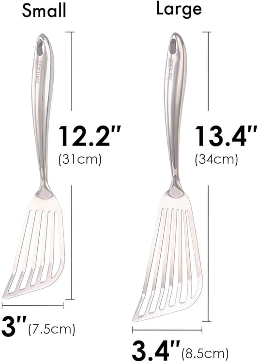 18/10 Stainless Steel Fish Spatula Set – 2 PCS All Metal Fish Spatula Turner, Shining Slotted Spatulas Set for Kitchen Use, Mirror Polished, Heavy-duty, Dishwasher Safe