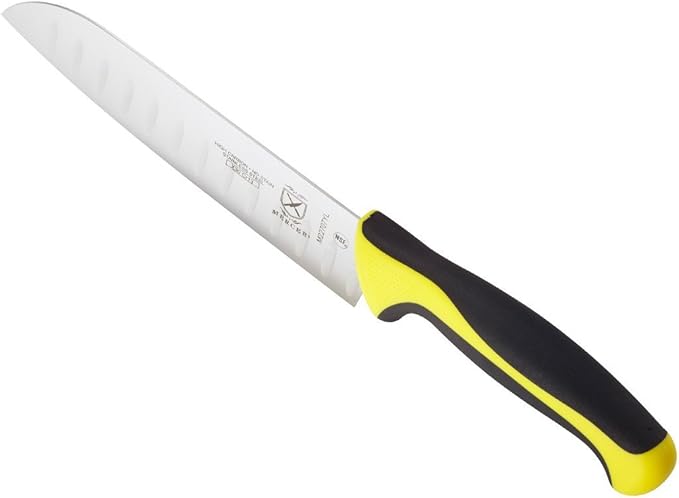 Mercer Culinary Millennia Color Handle Cutlery 7" Santoku Knife (Granton Edge) Yellow
