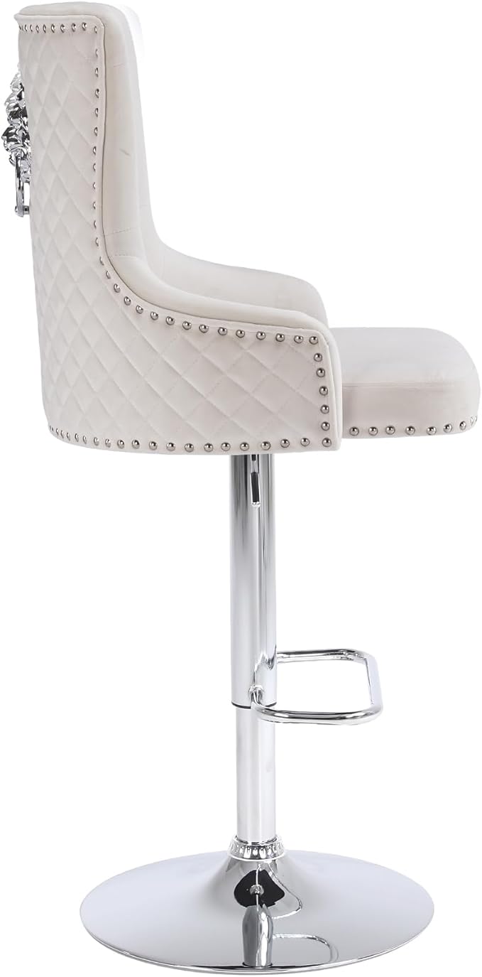 Velvet Lion Bar Stools Set of 6, Modern Height Adjustable Swivel Barstools with Chrome Base, Tufted Counter Height Bar Stools Upholstered Bar Chairs for Kitchen Island, Dining Room, Beige