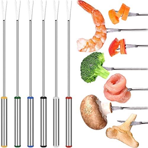 24pcs Fondue Forks, BetterJonny 9.4In Stainless Steel Fondue Sticks Color Coded Cheese Forks with Heat Resistant Handle for Hot Pot Barbecue 6 Colors