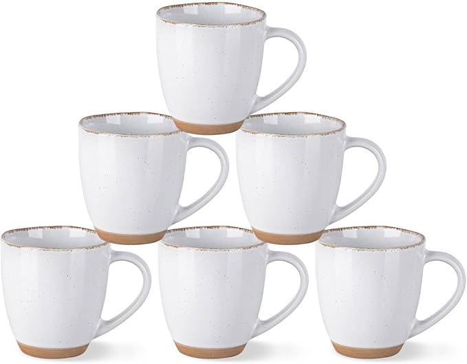 AmorArc 12oz Ceramic Coffee Mugs set of 6, Stylish Coffee Mugs with Rustic Terracotta Underside for Latte/Cappuccino/Milk/Cocoa, Dishwasher&Microwave Safe, White