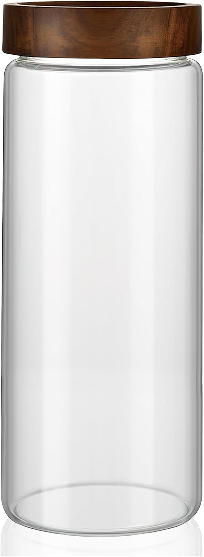 50 oz/1500 ml Clear Glass Storage Canister with Airtight Wooden Screw Lid, Large Tall Cute Decorative Glass Food Container Jar for Coffee, Candy, Cereal, Cookie, Sugar, Pasta, Flour, Juices