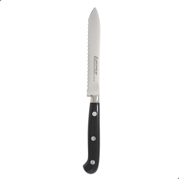 Serrated Utility Knife - MATTSTONE HILL 4.7" Kitchen Knife, German Stainless Steel Vegetable Knife, Paring Knife, Triple Rivet Handle
