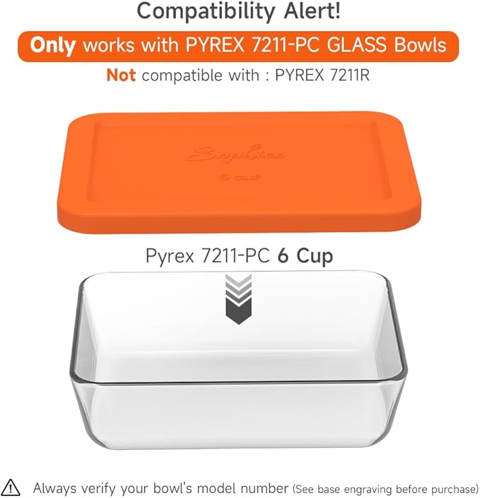Sophico 6 Cup Rectangle Silicone Storage Cover Lids Replacement for Pyrex 7211-PC Glass Bowls, Container not Included (Orange)