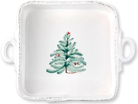 Vietri Lastra Holiday Square Baker, Stoneware Oven Baking Dish & Serving Pan, Christmas Bakeware