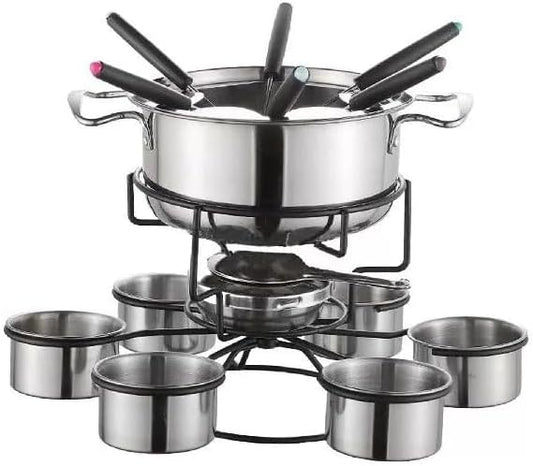 Chocolate Melting Pot Chocolate Tempering Machine Stainless Steel Fondue Pot Set for Chocolate and Cheese with 6 Forks and Spoons (Stainless Steel)