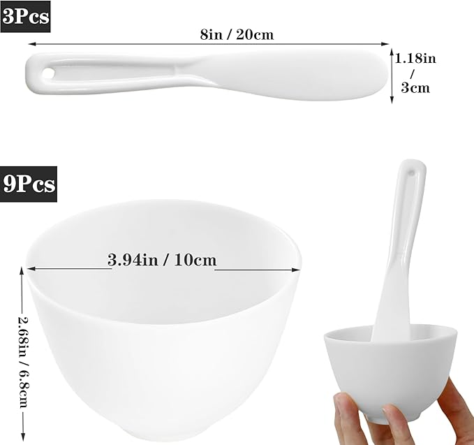 12Pcs Silicone Facial Mask Bowl DIY Face Mask Mixing Bowl for Facials Home Salon Spa Skin Applicator Bowl with Stir Sticks, White