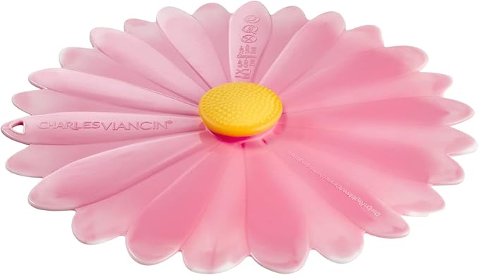 Charles Viancin - Daisy Silicone Lid for Food Storage and Cooking - 8''/20cm - Airtight Seal on Any Smooth Rim Surface - BPA-Free - Oven, Microwave, Freezer, Stovetop and Dishwasher Safe - Pink